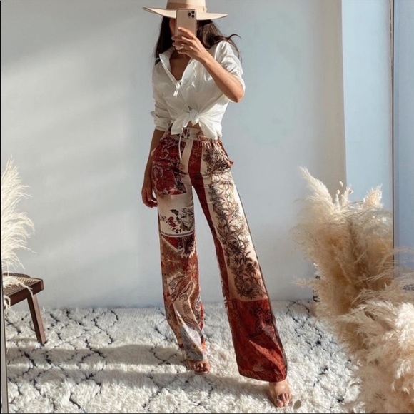 Zara Pants - Zara set printed pajama style silky pants XXL